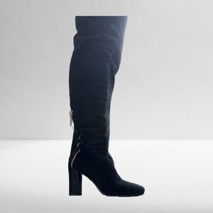 Stuart Weitzman Black Suede Thigh High Over the Knee Boots Gold Zipper Size 9